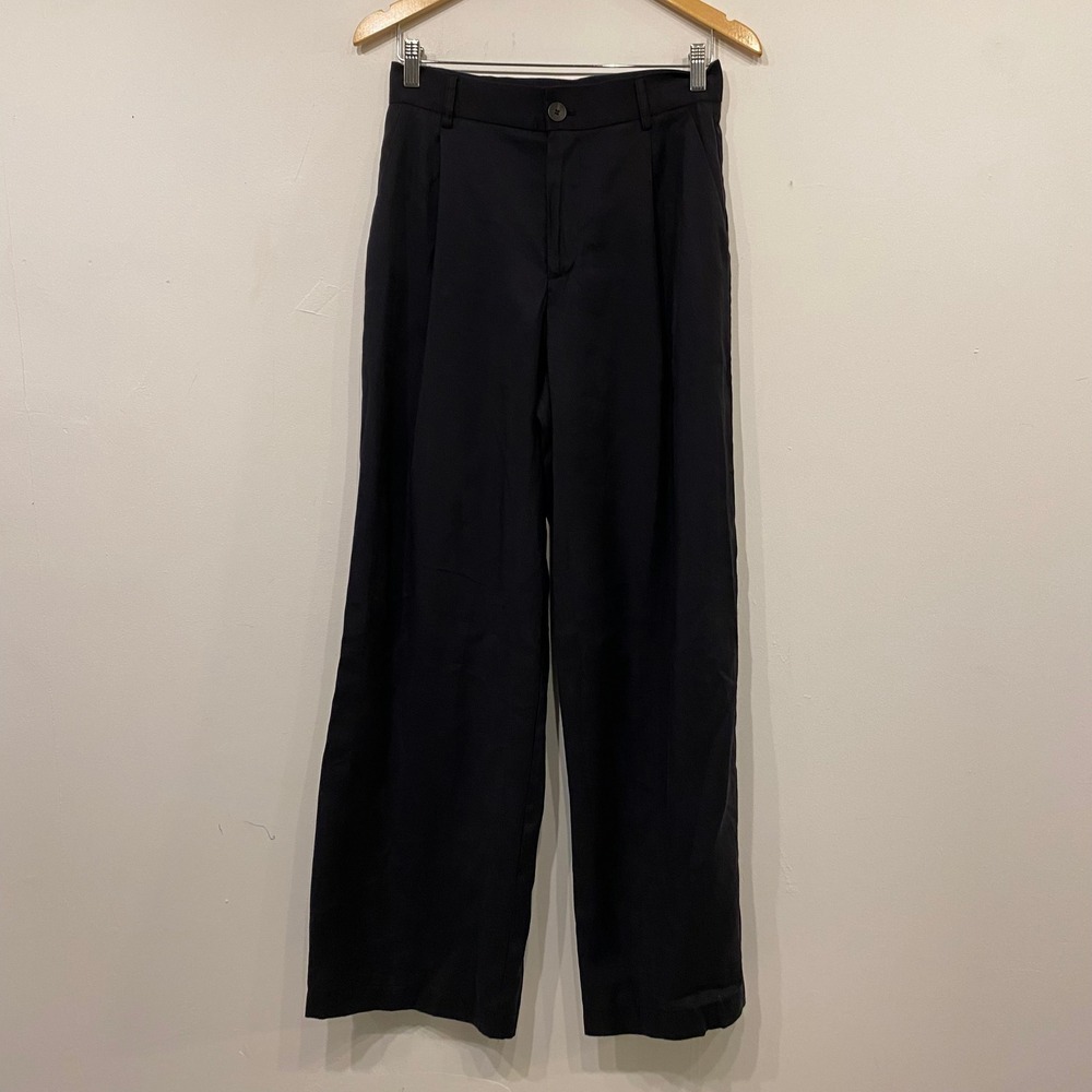 Zara Womens Black High Waisted Wide Leg Pleated Trousers Size S Dress Pants